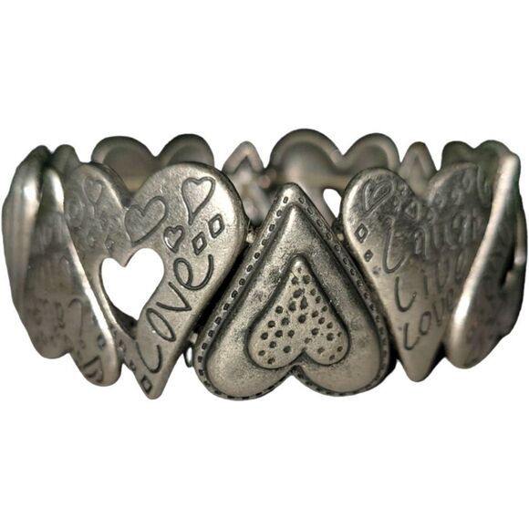 Hearts and Beads Stretch Bracelet set Silver - Picture 3 of 7